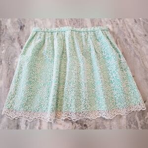 Zara Basic Mint Green Embroidered Floral Skirt Size M Scalloped Hem